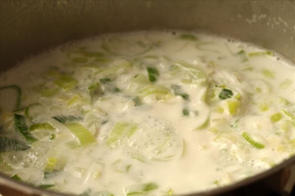 Kokossuppe mit Porree und Nudeln