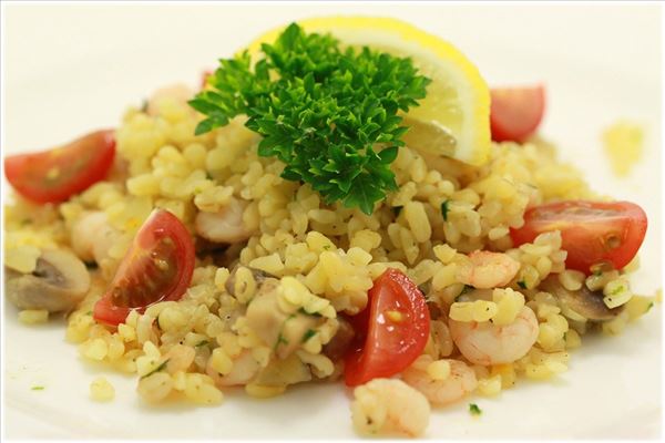 Knoblauchbulgur mit Garnelen