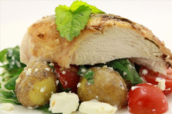 Zitronenmelissen-Hähnchen mit Feta-Kartoffelsalat